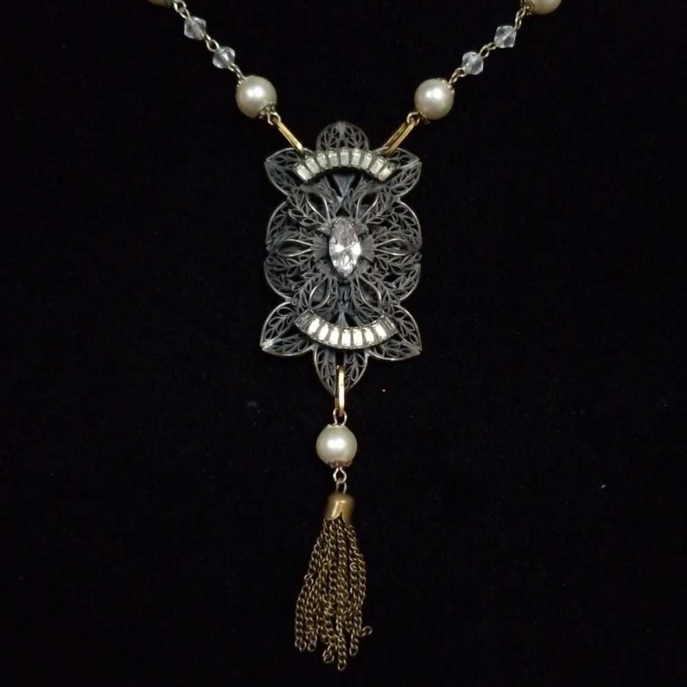 Repurposed Vintage Necklace 1920s Art Deco Faux Pearl Hand Crafted - Picture 10 of 12